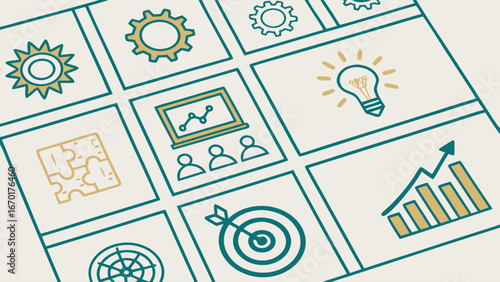 Business Strategy Icons Grid.
