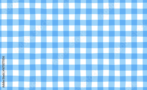Cute light blue checkered vichy print in kid's style. Tartan seamless pattern. Vector illustration of tartan vichy plaid for textile, packaging and fabric print in picnic style.