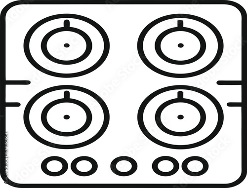 Electric stove icon
 Minimalist black line icon of an electric stove top with four circular burners,.