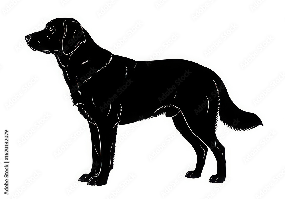 Fototapeta premium Black labrador retriever dog standing profile silhouette isolated on white