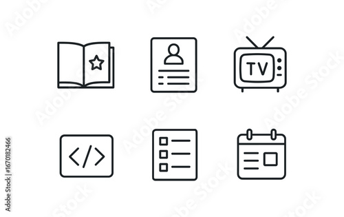 simple outline stroke icon isolated on white background: program book lecture slot tv guide code agenda list event sheet