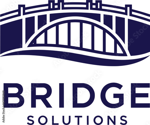 Bridge logo design, engineering company branding, infrastructure icon, wave element, connection symbol, support, consulting, modern, blue, solutions