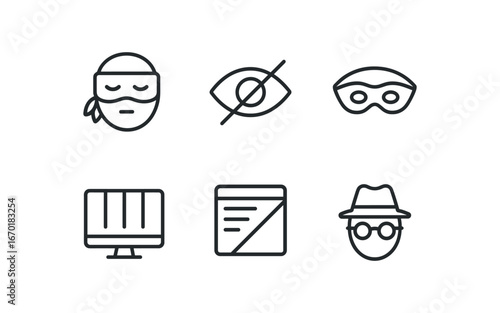 simple outline stroke icon isolated on white background: blindfold conceal icon masked view screen curtain hide content incognito view