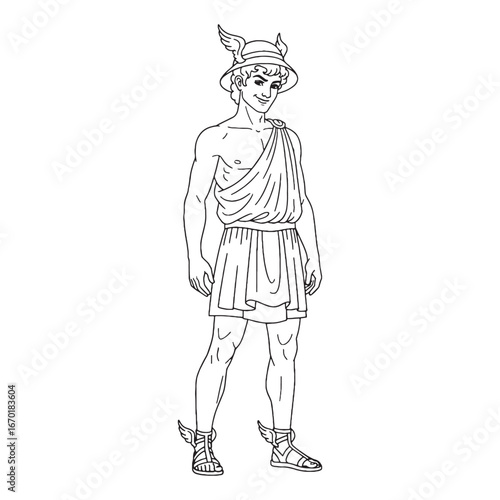 Minimalist Hermes Vector – Artistic Representation of Messenger God Icon – Hermes Drawing – Line Art Drawing of Hermes – Hermes Icon – Greek God Vector