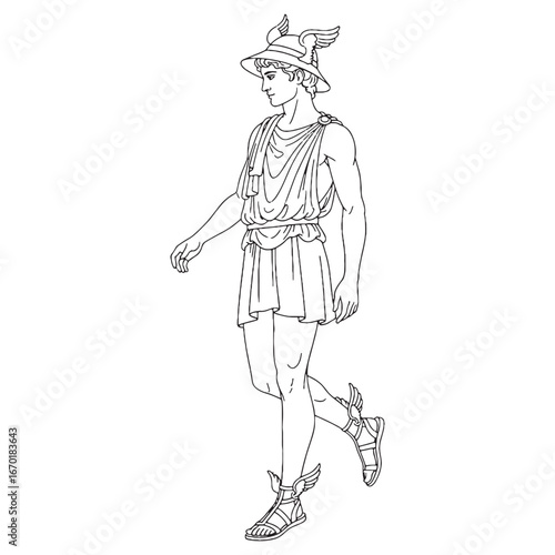 Stylized Hermes Vector – Divine Greek God of Trade and Travel Illustration – Hermes Drawing – Line Art Drawing of Hermes – Hermes Icon – Greek God Vector