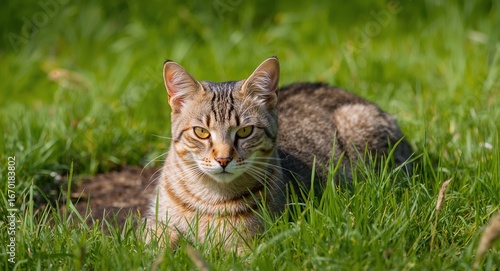 Wallpaper Mural Feline Portrait Amidst Lush Greenery A Study in Light and Shadow, Outdoor Scene. Torontodigital.ca