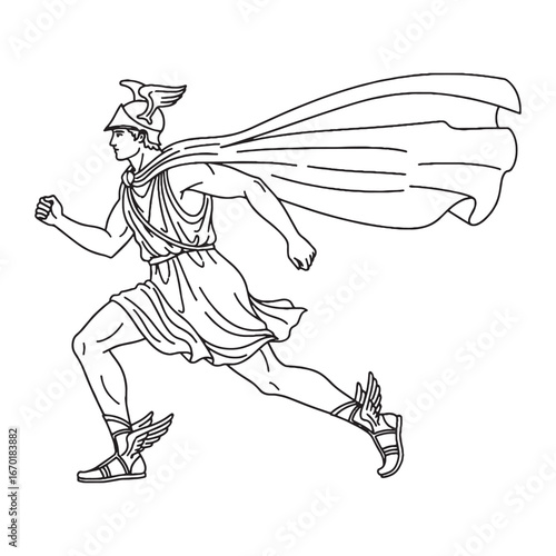 Artistic Hermes Vector – Messenger of Olympus Illustration with Iconic Wings – Hermes Drawing – Line Art Drawing of Hermes – Hermes Icon – Greek God Vector