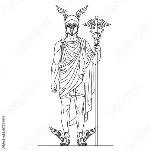 Classic Hermes Vector – Speed God Iconic Illustration of Winged Traveler – Hermes Drawing – Line Art Drawing of Hermes – Hermes Icon – Greek God Vector