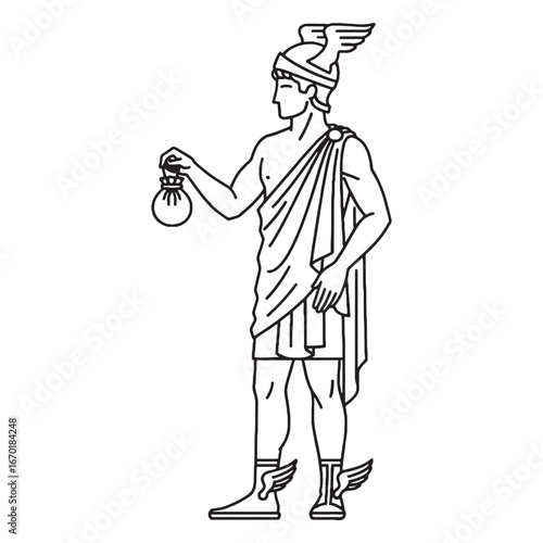Mythical Hermes Line Art – Winged Sandals Messenger God Drawing – Hermes Drawing – Vector of Hermes – Hermes Outline – Greek God Lineart