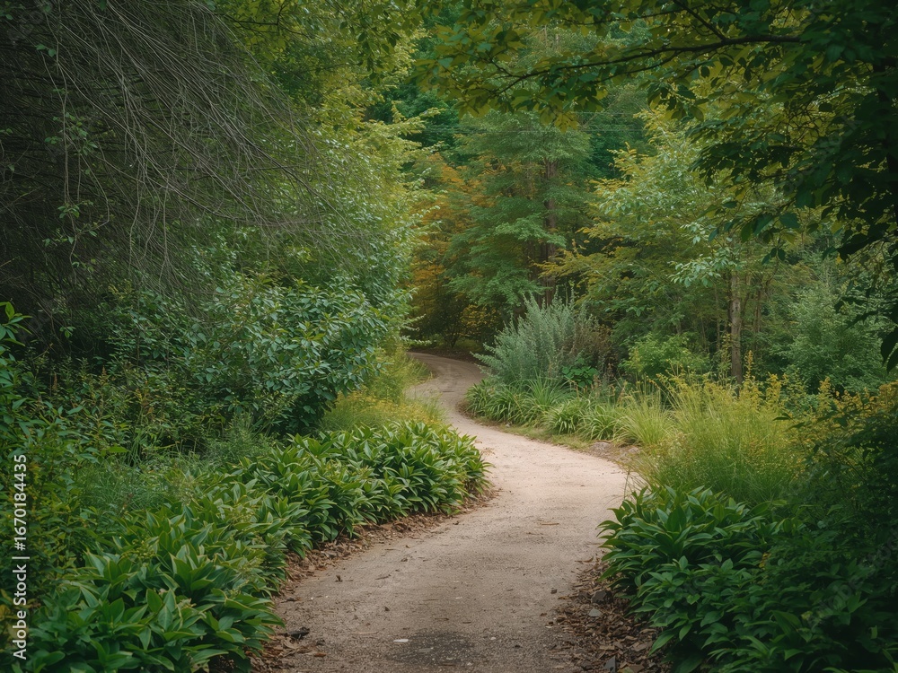 Fototapeta premium Forest Path. A Journey Through Textures, Light, and Shadows of Emerald and Gold.