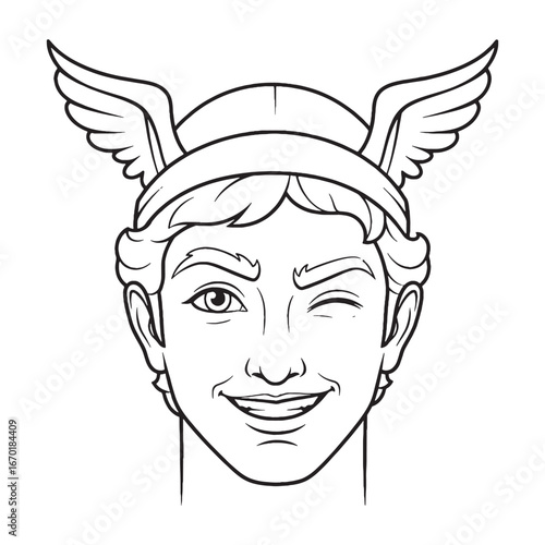 Hermes Vector Illustration – Divine Messenger with Caduceus Staff Icon – Hermes Drawing – Line Art Drawing of Hermes – Hermes Icon – Greek God Vector