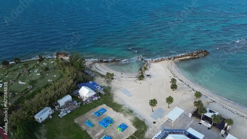 4K Aerial Drone Footage from Bermuda Island to Sandy Beach, Overhead View
