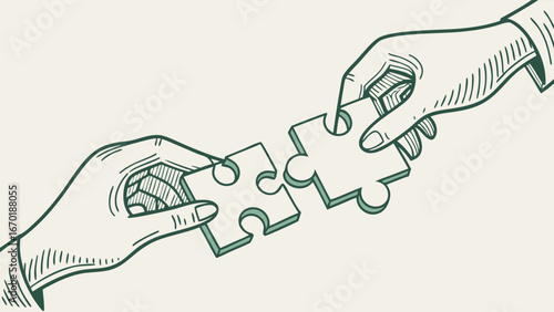 Two Hands Joining Puzzle Pieces.