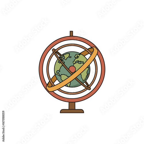 Armillary sphere illustrating exploration of science navigation and astronomy in a vintage style perfect for educational materials about ancient technology.