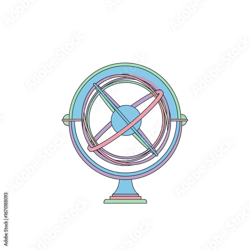 armillary sphere illustration depicting exploration of science and astronomy perfect for educational materials on space exploration or vintage style designs.