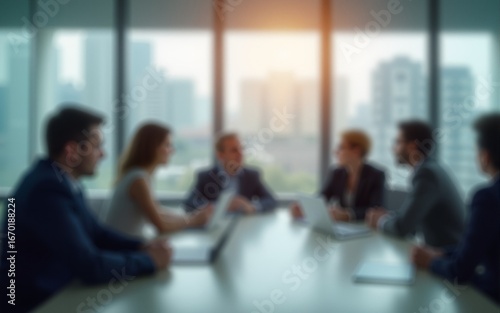 Blurred Group of business people having a meeting or brainstorming in a boardroom, glass partitions. High quality