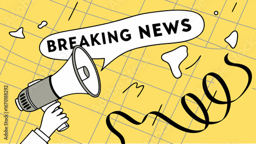 Breaking News Announcement Illustration Megaphone Yellow Background Hand Drawn Style Vector Graphic Social Media Post News Alert Urgent Message Announcement Bulletin Press Release Headline Important .