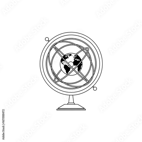 armillary sphere with earth globe a vintage astrological device on a stand perfect for illustrating history geography and scientific discovery.