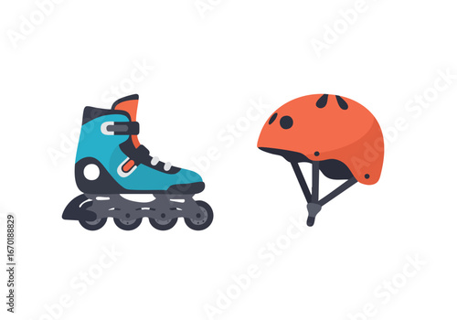 A pair of inline skates and an orange helmet, essential for roller skating.