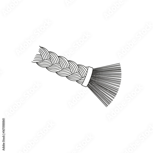 braid illustration neatly tied with an elastic band in a minimalist design against a white backdrop ideal for beauty blogs and tutorials and hair care ads