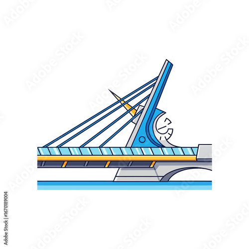 Calatrava bridge illustration modern architecture in a city river landscape perfect for travel blogs showcasing architectural design and innovation.