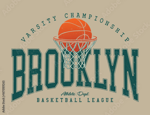 Vintage basketball graphics artwork. Brooklyn varsity championship text print tee t-shirt vector  design  