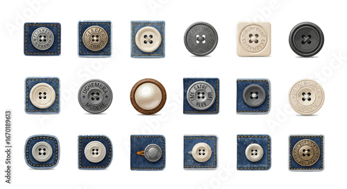 Vector Icons Set of A diverse collection of realistic sewing buttons for clothing isolated on a white background. Vector Illustrations. EPS Editable