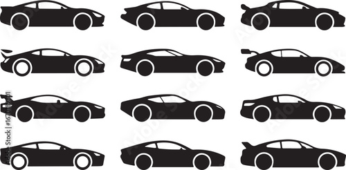 Black silhouette of race cars. Sports symbols isolated