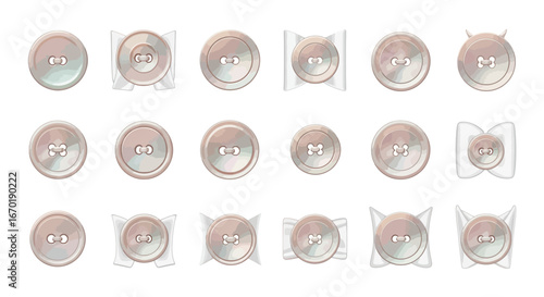 Vector Icons Set of Collection of watercolor style iridescent mother of pearl buttons. Vector Illustrations. EPS Editable
