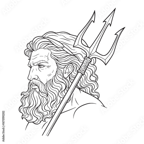 Ancient Poseidon Line Art – Trident Holder Vector Illustration Divine Drawing – Poseidon Drawing – Line Art Drawing of Poseidon – Poseidon Icon – Greek God Vector