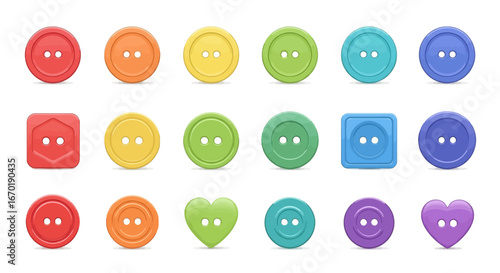 Vector Icons Set of Colorful sewing buttons collection in various shapes and rainbow colors. Vector Illustrations. EPS Editable