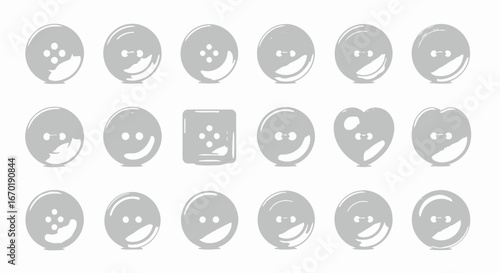 Vector Icons Set of Realistic White Sewing Buttons Collection in Various Shapes. Vector Illustrations. EPS Editable