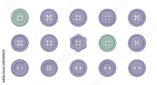 Vector Icons Set of Set of colorful sewing buttons in various shapes and colors. Vector Illustrations. EPS Editable