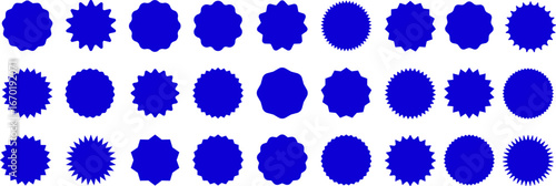 A complete collection of blue star shapes arranged in three rows, wide variety of styles for various design projects