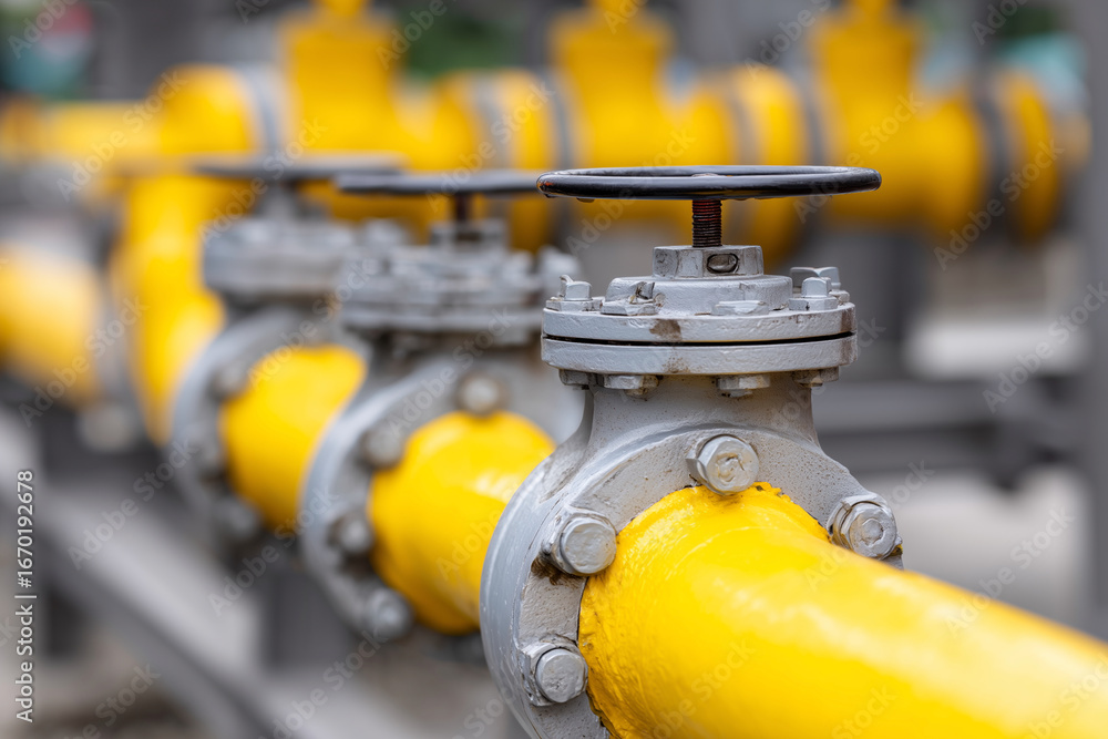 Fototapeta premium A yellow pipe with a silver valve on top