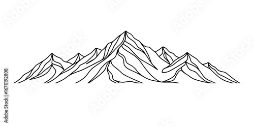 Black and white line art mountain range landscape mountains