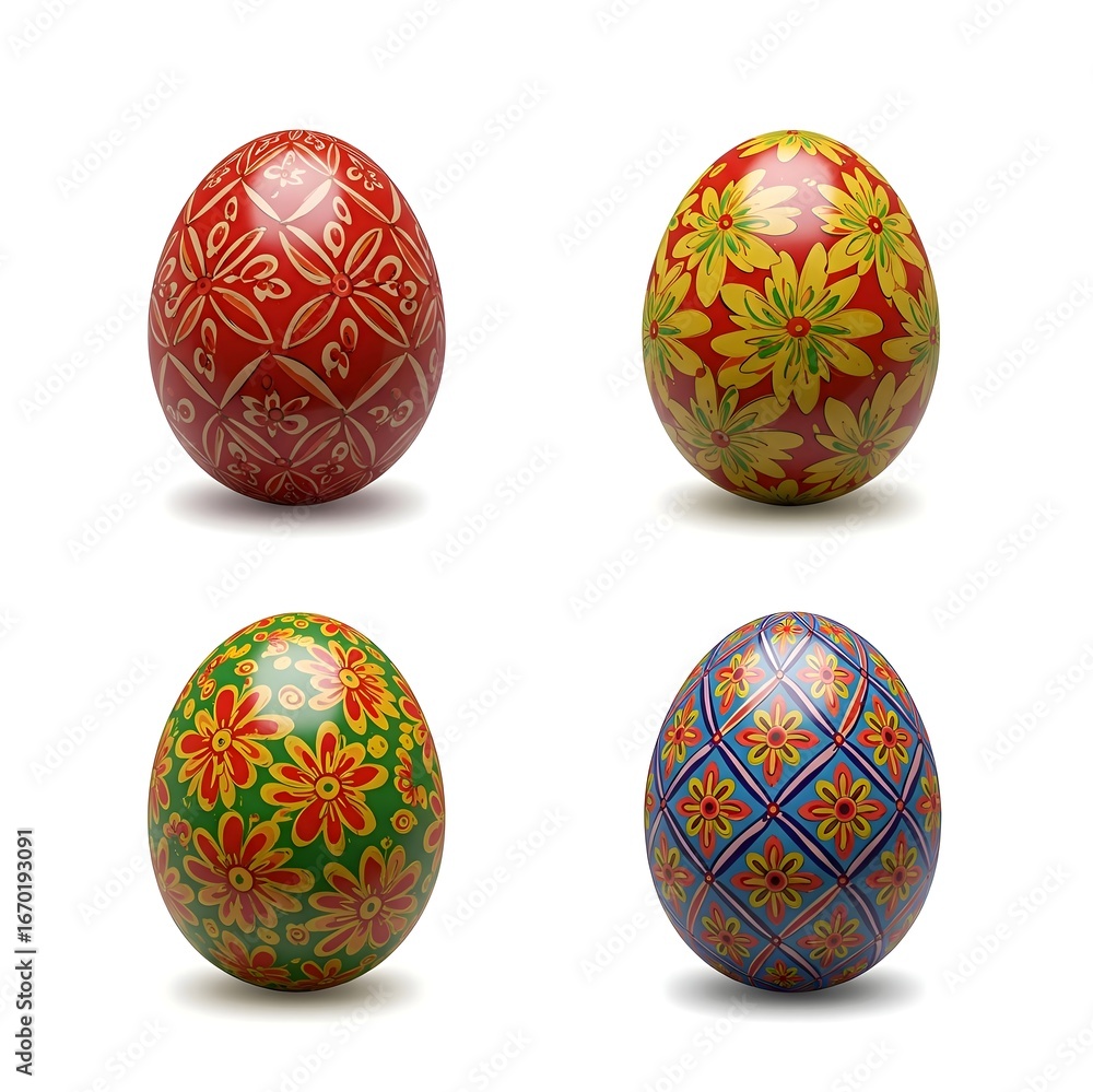 Fototapeta premium Vibrant Decorated Easter Eggs Collection on White