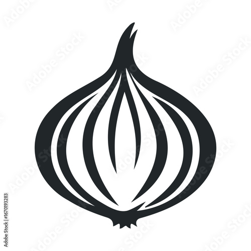 Black and white onion icon with bold lines and teardrop shape