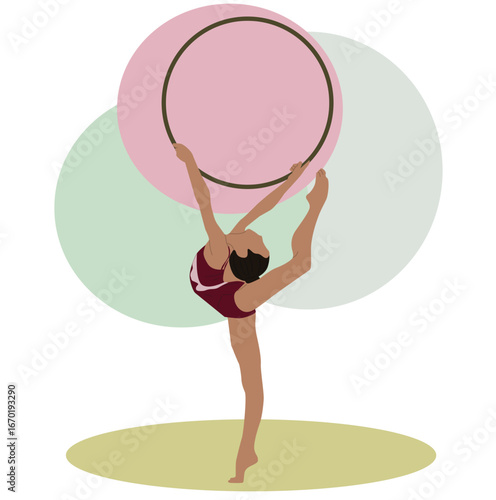 girl rhythmic gymnastics with hoops vector illustration. Women Acrobatic Gymnastics, 