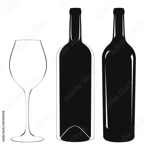 Elegant wine bottle silhouettes and glass perfect for restaurant menus and sophisticated designs