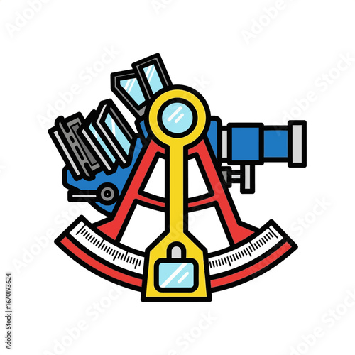 Navigational sextant for nautical precision determining angular distances between objects essential for maritime navigation tools and astronomy equipment.