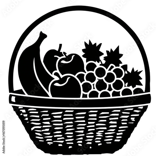 Fresh fruit basket overflowing with apples, bananas, and grapes, ideal for healthy eating
