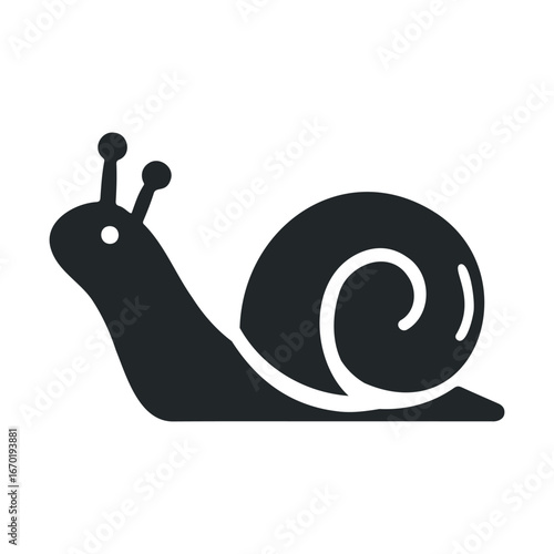 Minimalist black snail icon on white background