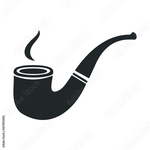 Silhouette of smoking pipe with steam on white background