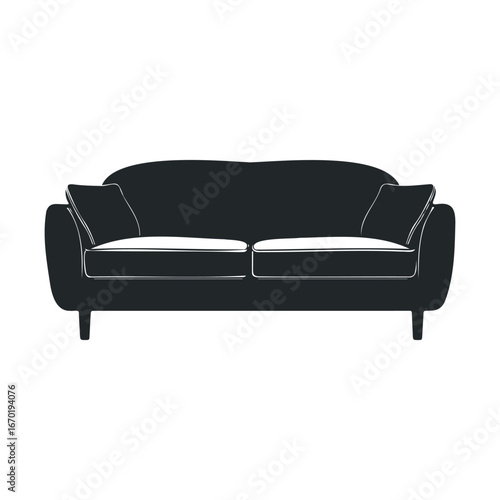 Minimalist black silhouette of modern sofa with two cushions