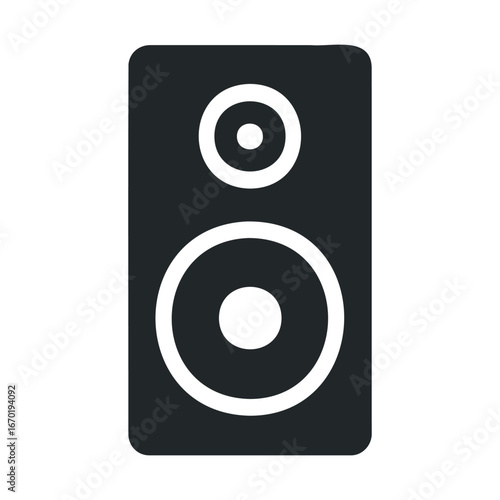 Minimalist black and white speaker icon design with dual circles