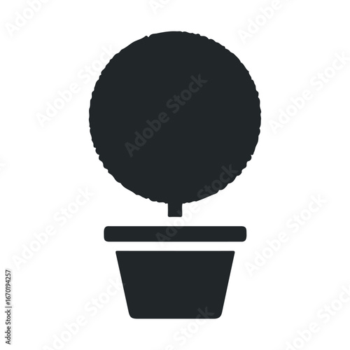 Silhouette of a potted topiary tree on white background
