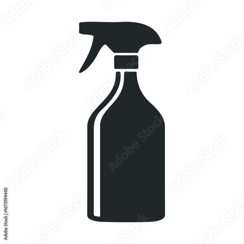 Black silhouette of spray bottle with trigger on white background