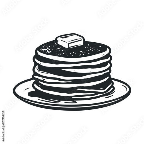Vintage black and white stack of pancakes with butter