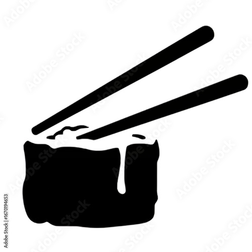 Delicious sushi roll with chopsticks, perfect for restaurant menus or food blogs